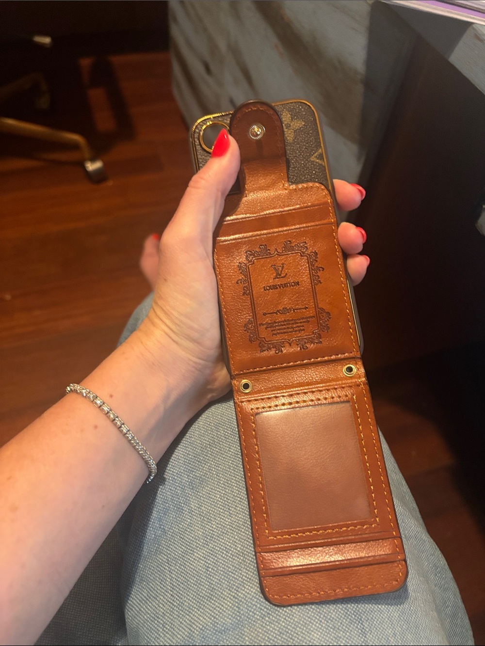Louis Vuitton Brown Monogram Leather Phone Case with Card Slot and Gold Trim - Picture 2 of 4